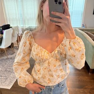 Abercrombie & Fitch Cream Blouse with Yellow Floral Print